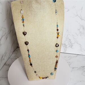 BEADED WIRE Long Necklace Hearts Beads